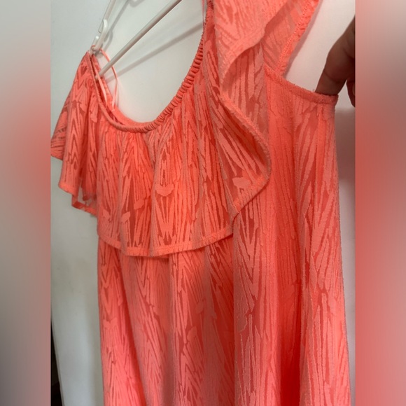 Coral Peach on / off shoulder 2 layer dress - Picture 8 of 10